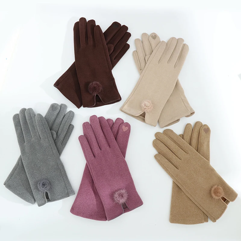أزياء النساء الشتاء الدفء شاشة تعمل باللمس الفراء الكرة سماكة رائعة أنيقة أسلوب بسيط قفازات محرك ركوب يندبروف #1