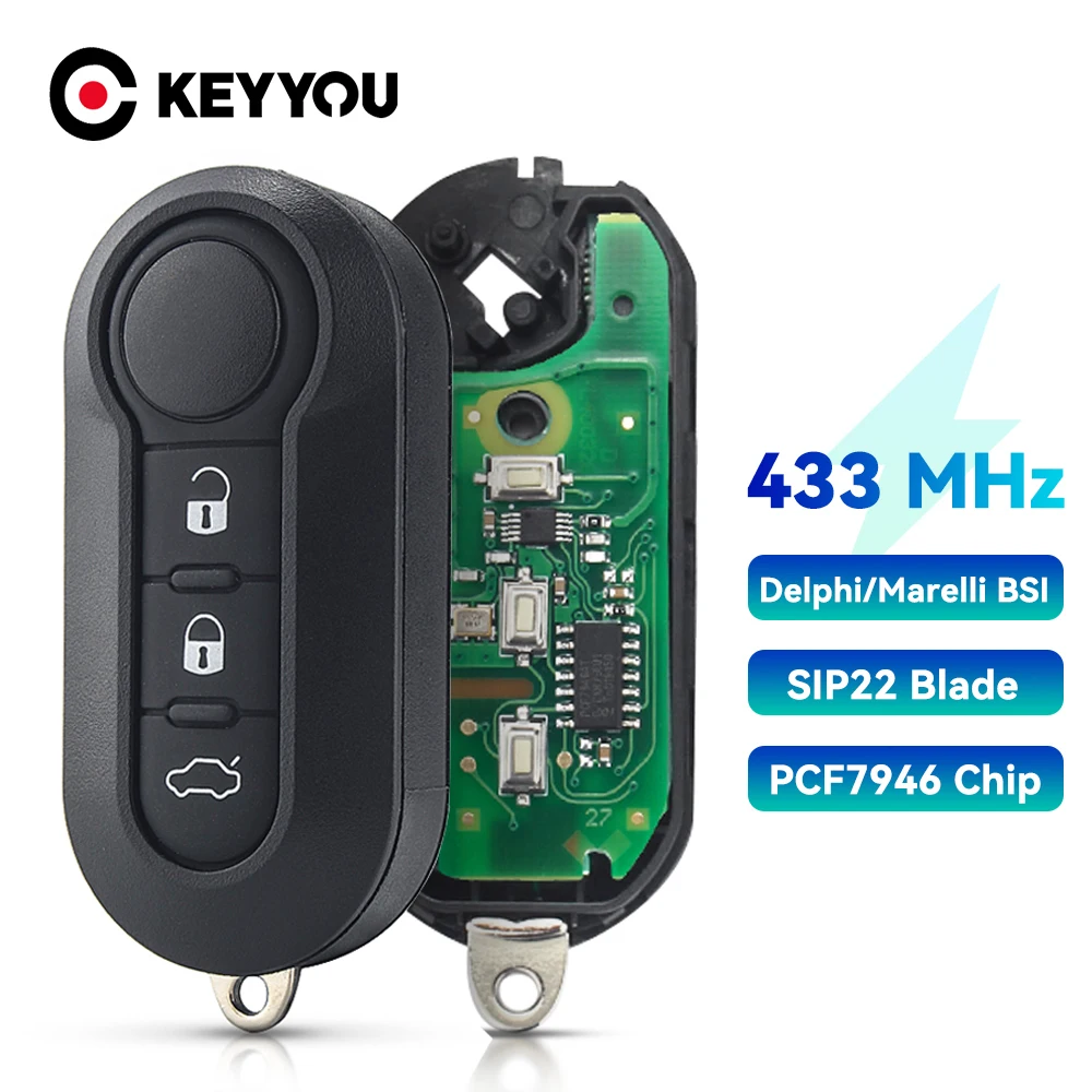 KEYYOU-mando a distancia para coche, llave para Fiat 500, 500L, MPV, Ducato, Citroen, Jumper, Peugeot Boxer, 2008-2015, 433,92 Mhz, ID46, 3 botones