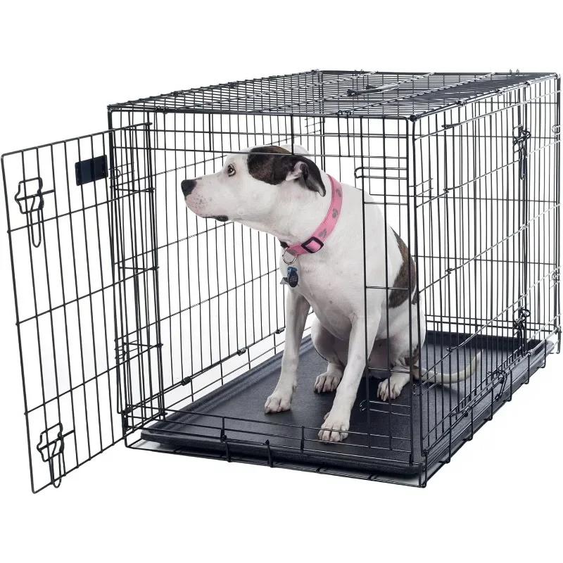 36-inch Double Door Pet Kennel with Divider Panel - Foldable Dog Cage with Carry Handle for Portability and Storage