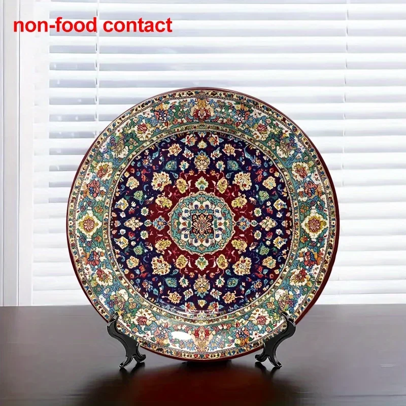 1pc Vintage Persian Round Ceramic Wall Plate - 8-Inch Mandala Pattern Middle Eastern Decor, Intricate Ceramic Tray Suitable for