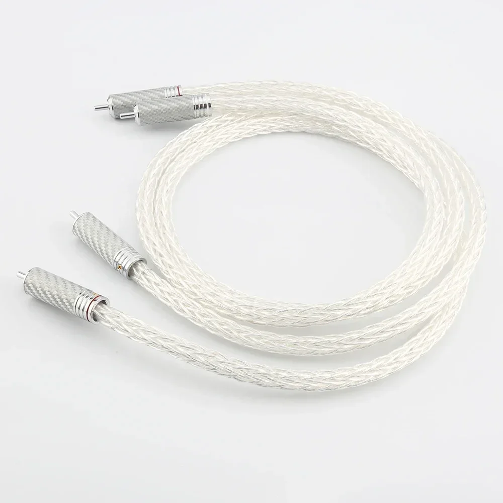 Pair Audiocrast Hi-End 8AG Silver Plated OCC 16 Strands Audio Cable With Carbon Fiber RCA Plug HIFI Analogue Phono Cord