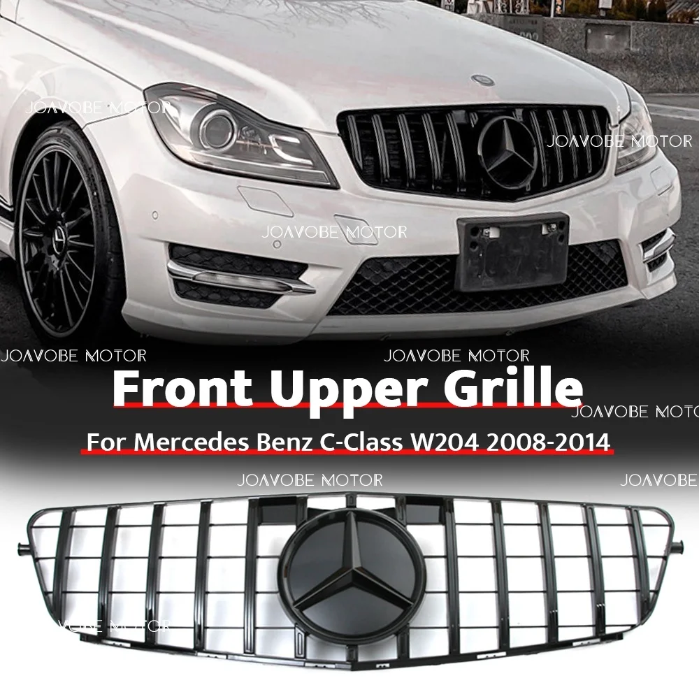 

Glossy Black GTR Style Front Grille W/Glossy Black Newest 3D Emblem For Mercedes Benz C-Class W204/S204/C204 2008-2014