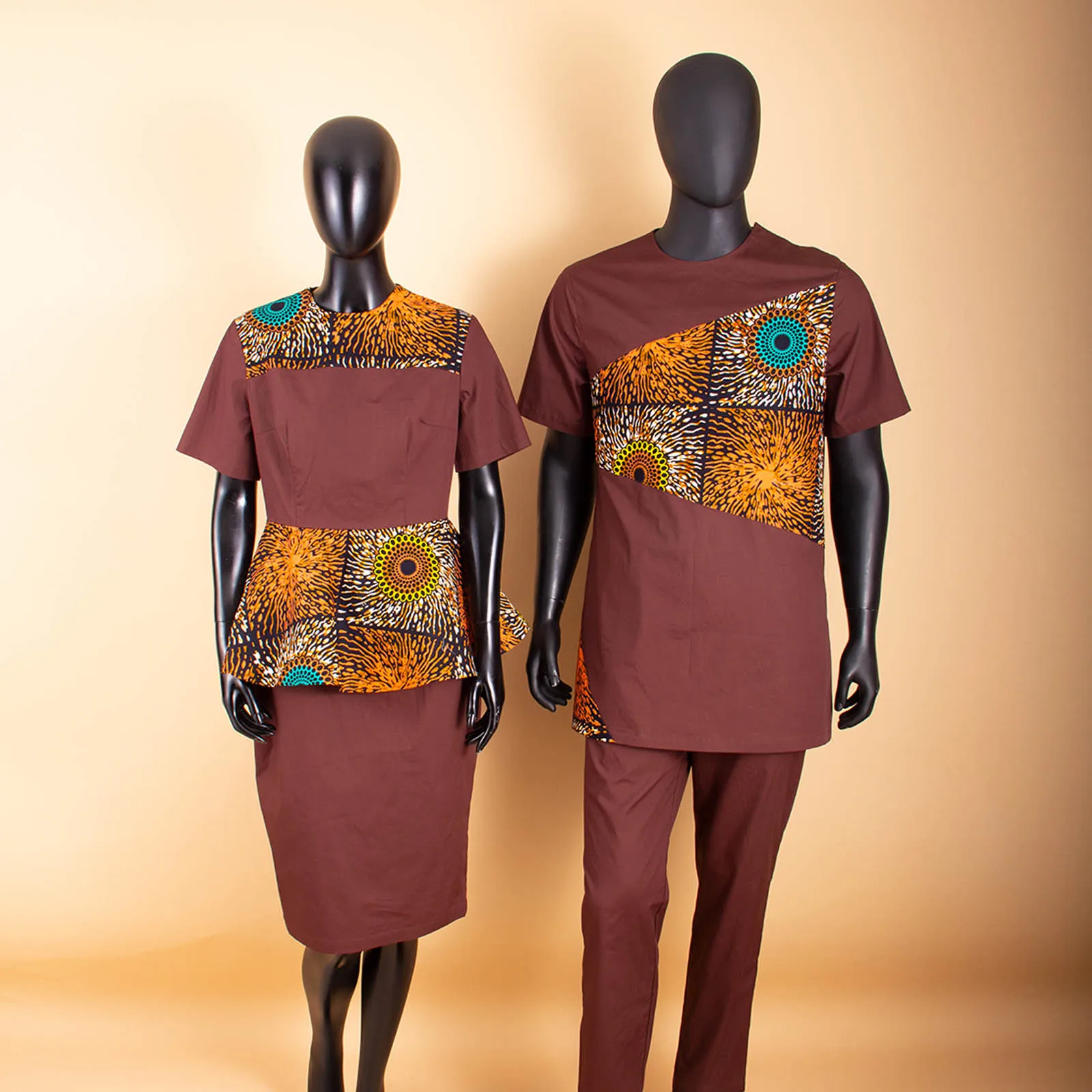 African Couples Clothing Dashiki Women Print Knee-length Hip Dressess Matching Men Outfits Patchwork Top and Pants Sets S20C010