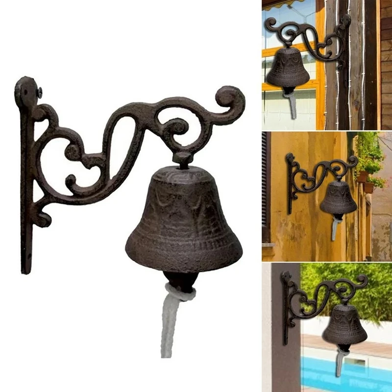 1Pcs Vintage Door Bell Iron Metal Rustic Wall Mounted Doorbell Long Cords Dinner Bell Outdoor Home Decorations Gift