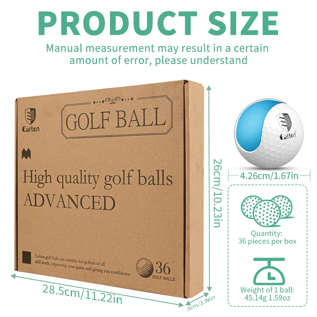 Caiton Golf Balls 36 Pack – Add 40+ Yards Distance, Spin Control, Soft Feel & Tour-Level Accuracy for Pros