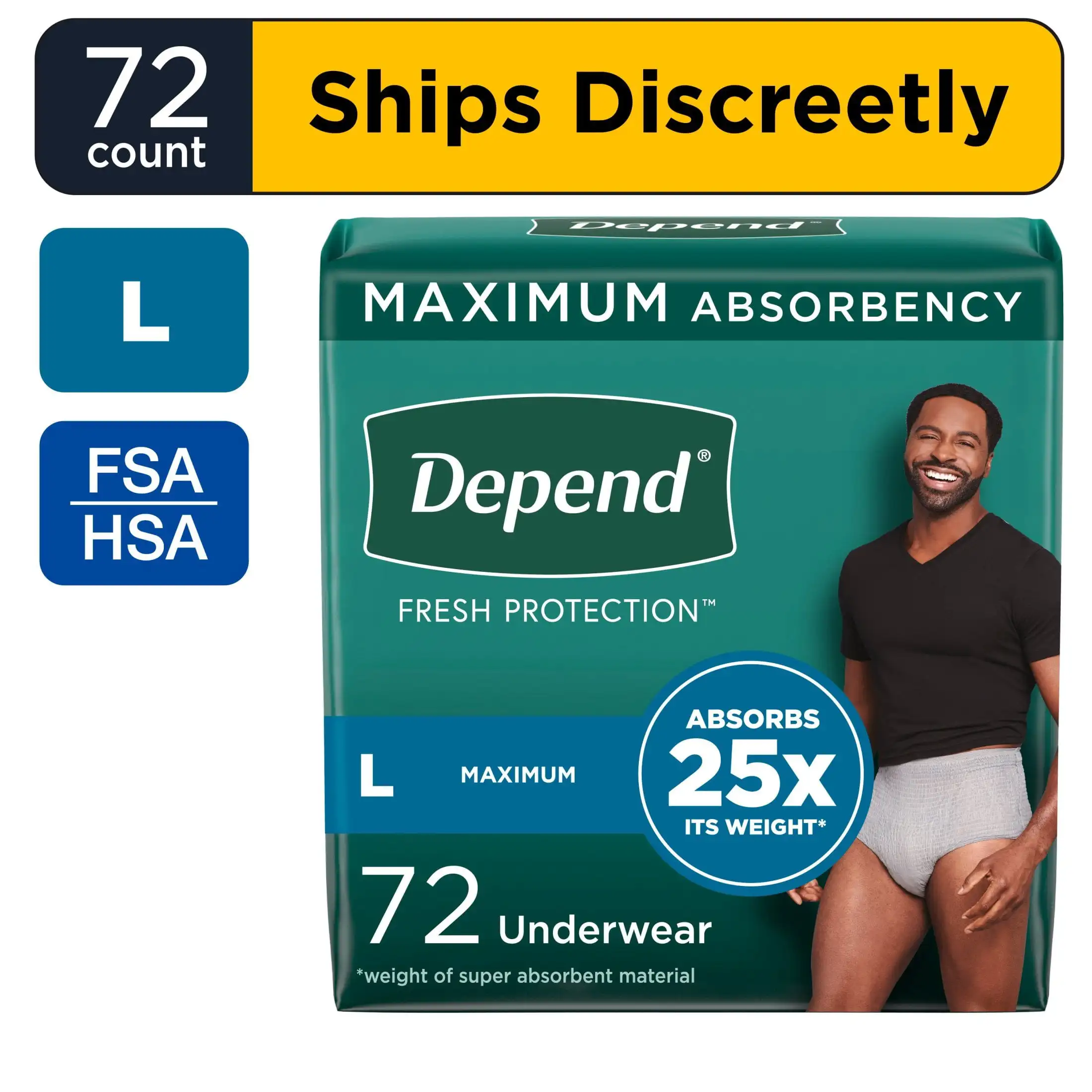 

Fresh Protection Incontinence Underwear for Men, Adult Diapers, L, 72 Count