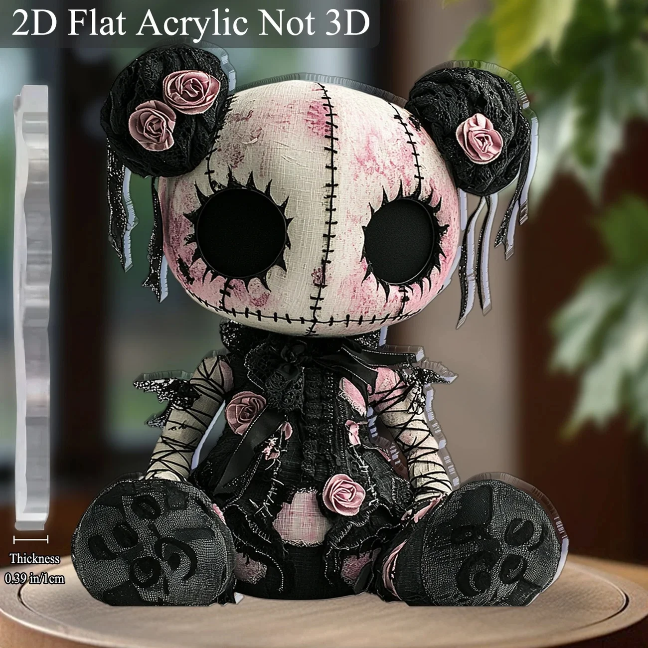 Gothic Horror Doll Vinyl Decoration - Skull & Roses 2D Art for Halloween & Cafes