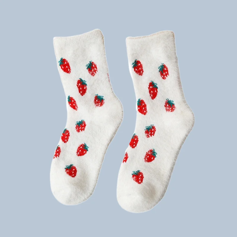 8/16 Pairs 2024 New Women's Cotton Socks Solid Color Breathable Women's Cotton Socks Autumn And Winter Fruit Pattern Socks