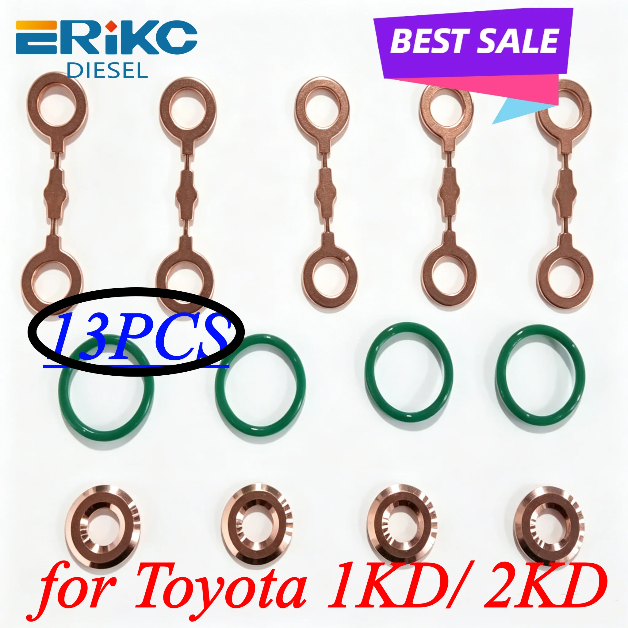 13PC Diesel Injector 23670-0L050 23670-39365 Gasket Washer 095000-6250 095000-6700 O-Ring Shim for DENSO Toyota 1KD/ 2KD