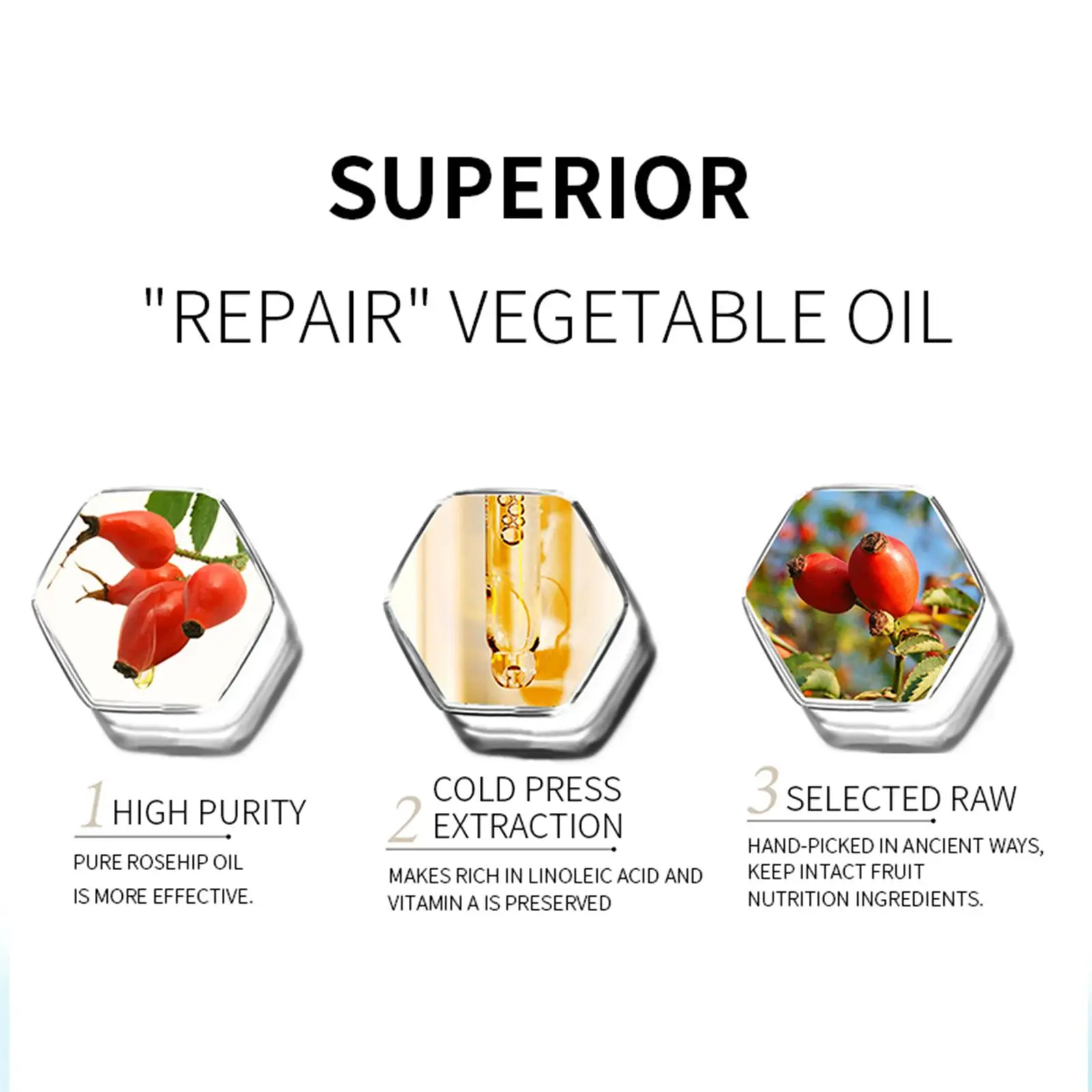 10ml Pure Rosehip Oil Fine Lines Stretch Marks Hydrating Essential Oil Frizzy Hair Anti- Improve Skin Elasticity
