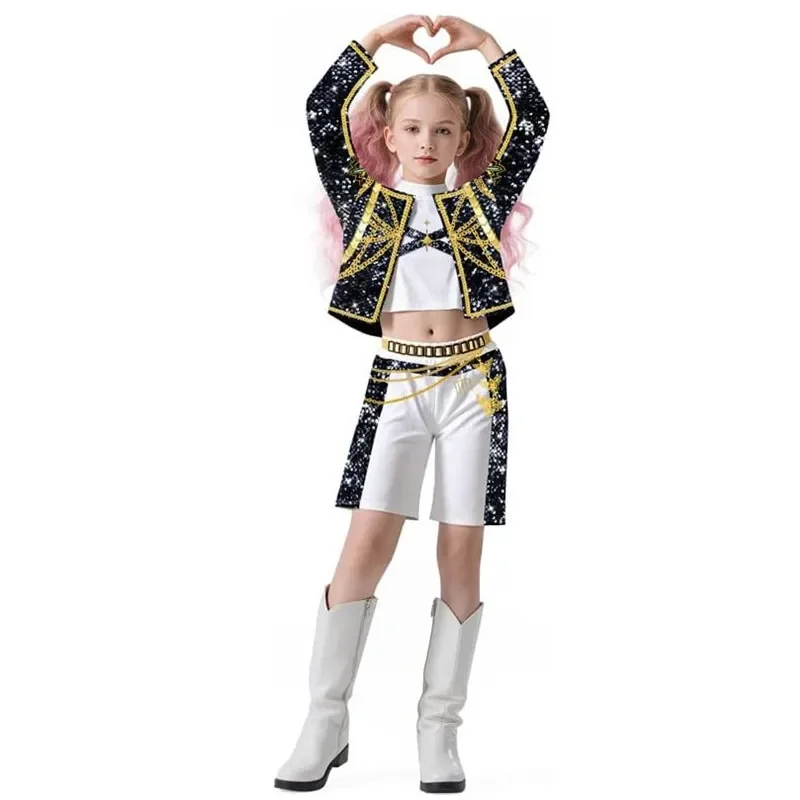 Kids Girls Rumi Zoey Mira Kpop Demon Hunters Cosplay Costume for Children Clothing Roleplay Outfits Halloween Carnival Suit