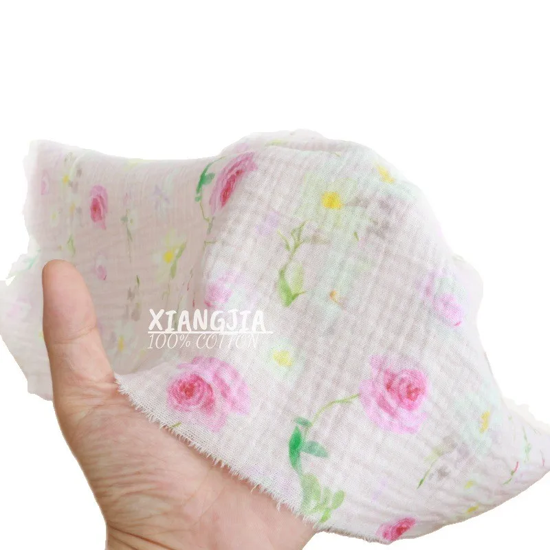 135x50cm Gewebter Baumwoll-Doppelschicht-Kreppstoff mit Blumenmuster für Kinderpyjamas, Steppdecken, Lätzchen, Handtücher und Badetücher – Detail 6