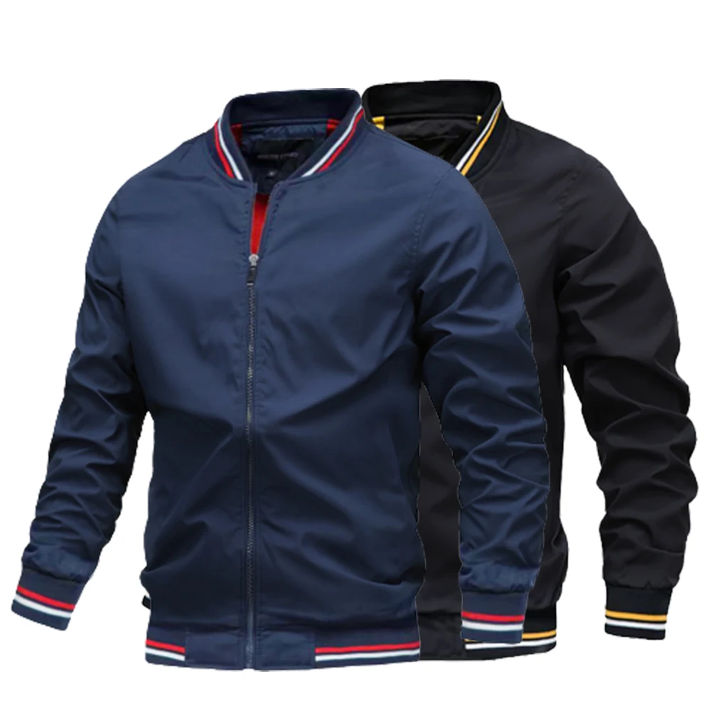 Chaqueta Bomber informal para hombre, cortavientos de alta calidad, prendas de vestir, chaqueta militar con cremallera y cuello levantado, primavera