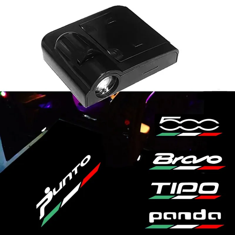 2X For Fiat 500 Panda Punto Bravo Tipo Stilo Abarth LED Courtesy Lamp Car Door Ghost Shadow Welcome Lights Projector Accessories