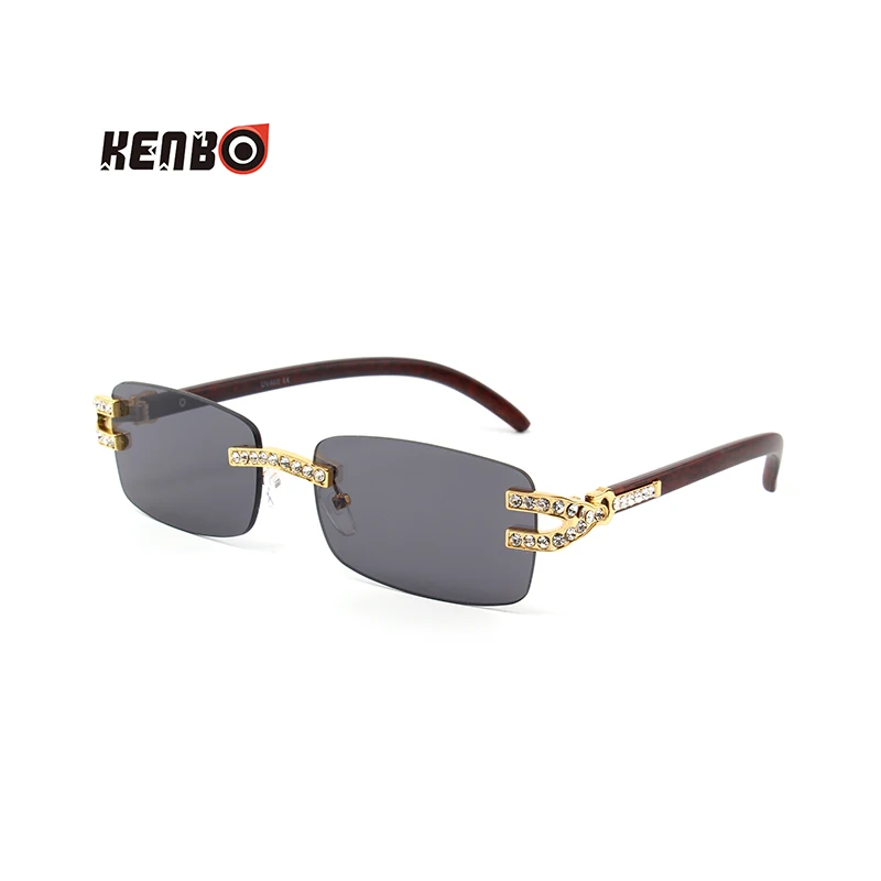 Kenbo Rhinestone drewniane okulary przeciwsłoneczne bezramkowe męskie drewniane kwadratowe okulary przeciwsłoneczne w stylu Retro z kamienia odcienie óculos okulary na klub lato