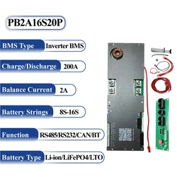 JKBMS PB2A16S20P Active Balance Smart BMS Inverter 200A 12V 24V 4S 5S 6S 7S 8S 16S for LiFePO4 Li-ion LTO Battery Energy Storage