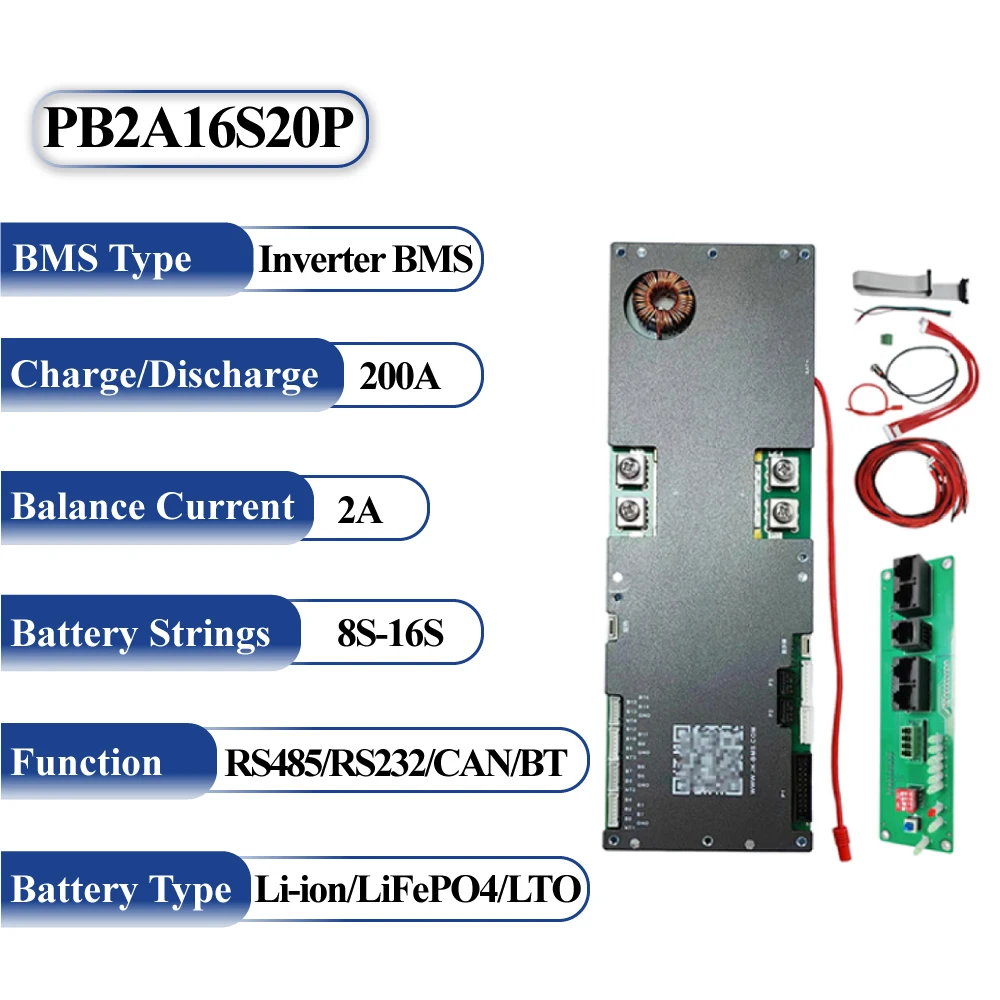 JKBMS PB2A16S20P Active Balance Smart BMS Inverter 200A 12V 24V 4S 5S 6S 7S 8S 16S for LiFePO4 Li-ion LTO Battery Energy Storage