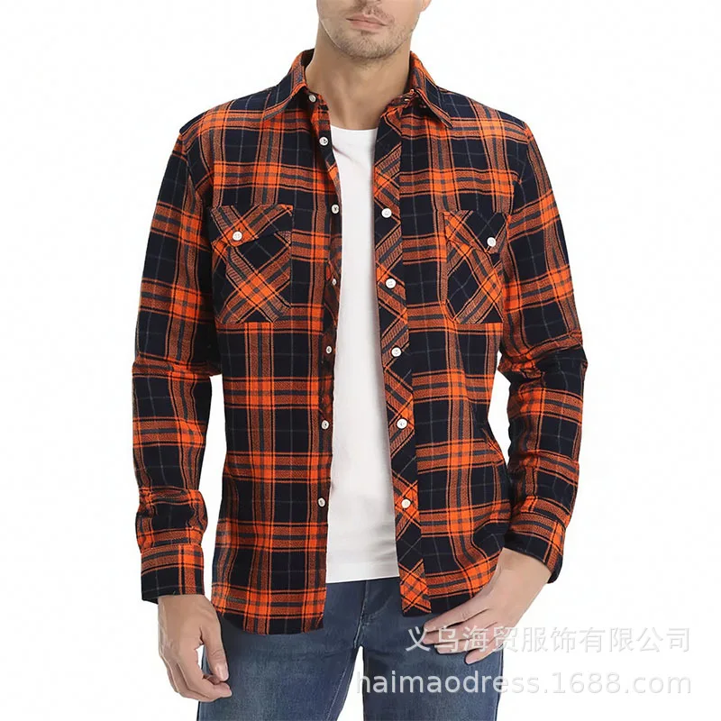 

Spring and Summer Trendy Men's Shirt Plaid Pocket Casual Wear Men's Slim Shirt Autumn Woolen Cardigan