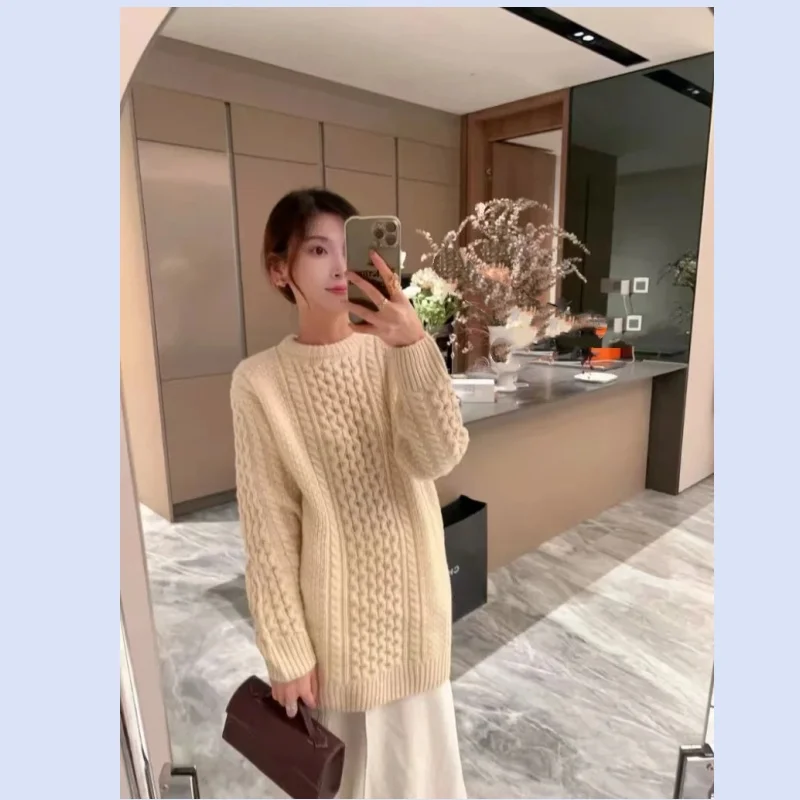 

Autumn/Winter 24 New TT Wind Wool Twisted Knitting Vintage Women's Fried Dough Twists Pullover Sweater