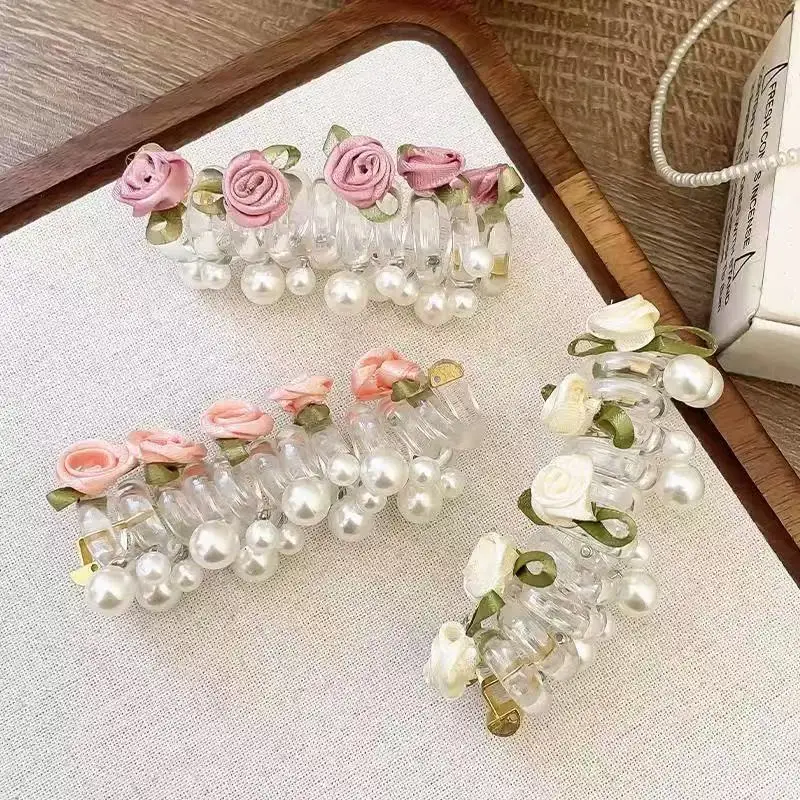 New Sweet Butterfly Rose Bead Phone Line Hairband Ponytail Bubble Braid Artifact Braiding Rope Hair Tie Headwear