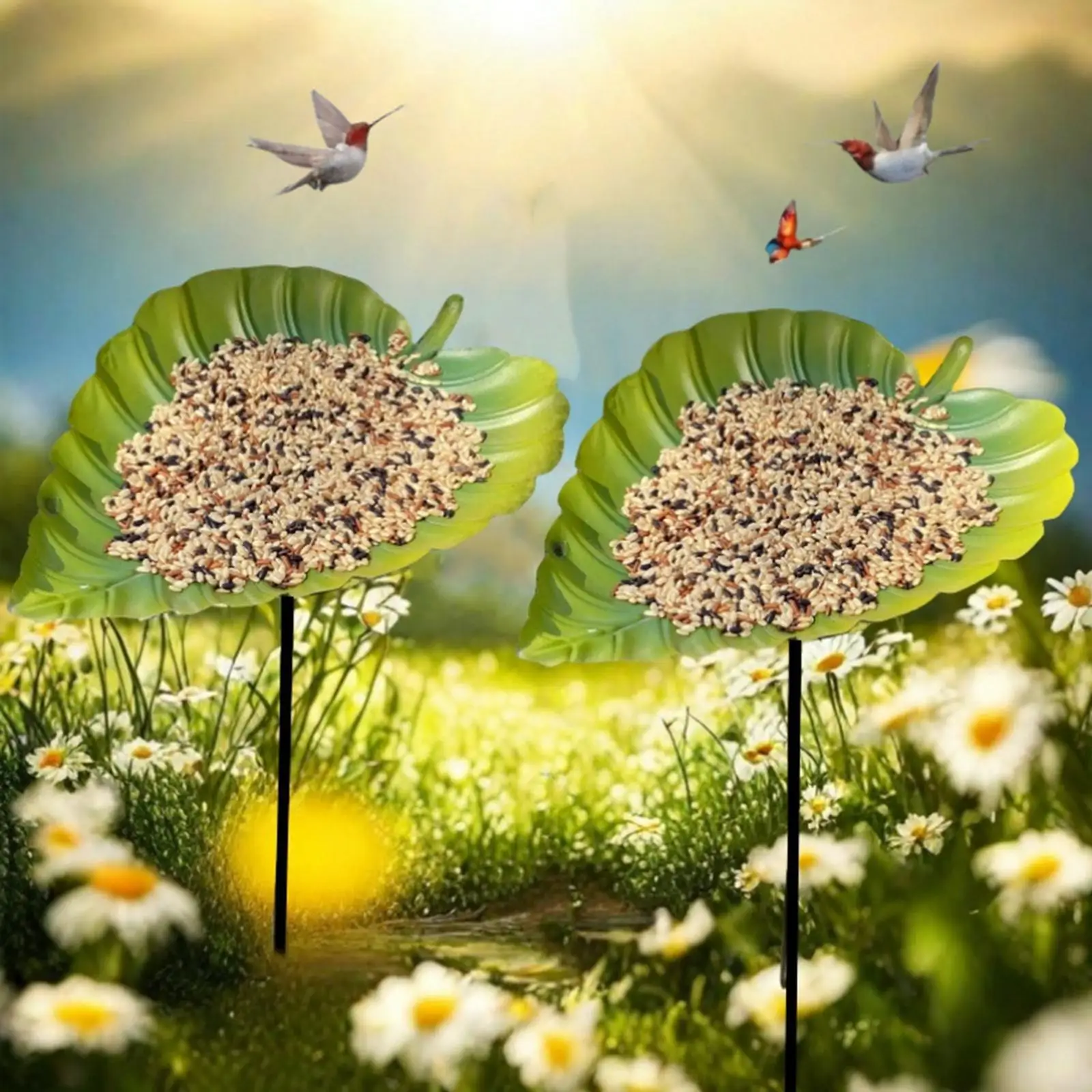 Bird Baths for Outdoors,Bird Feeder Bath,Leaf Shape Detachable Pole Birdfeeder with Metal Stake for Outdoor,Garden,Courtyard