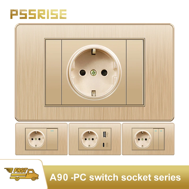 

Gold EU Standard Outlet wall light switch socket Drawing Panel Multifunctional Power 2.1A USB Type-c Socket Combination 118*72mm