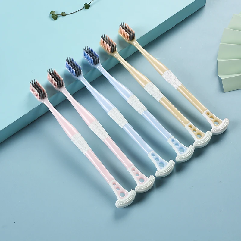 

6-pack, dual-purpose toothbrush tongue scraper, spiral bristle soft bristled adult toothbrush, suitable for couples and families