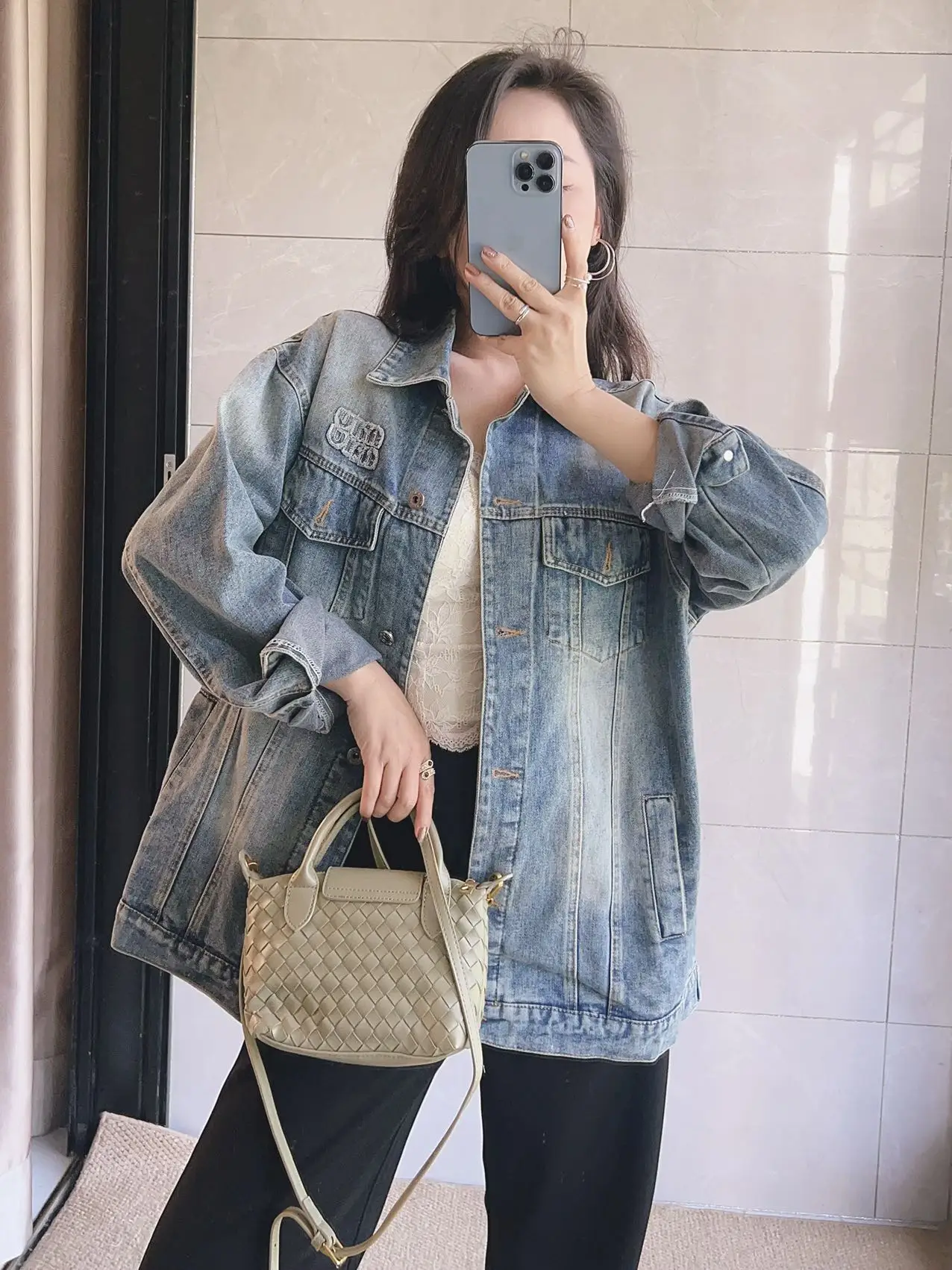 Chaqueta vaquera de algodón fino con letras bordadas en degradado estilo Cleanfit de manga larga para mujer, estilo princesa Barbara, ropa de abrigo de primavera