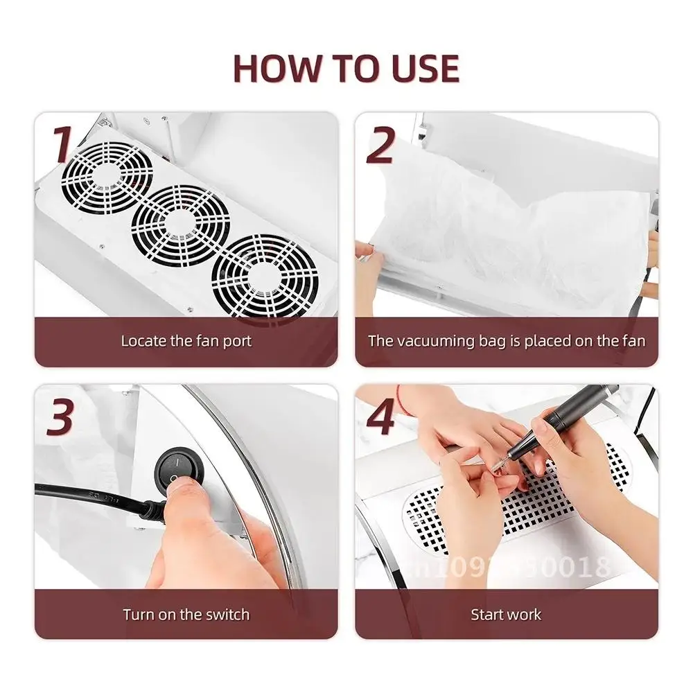 3 ventilateurs ventilateur aspiration professionnel collecteur de poussière d'ongle 40W poussière pour nettoyeur extracteur d'ongles ongles aspirateur puissant manucure d'ongle