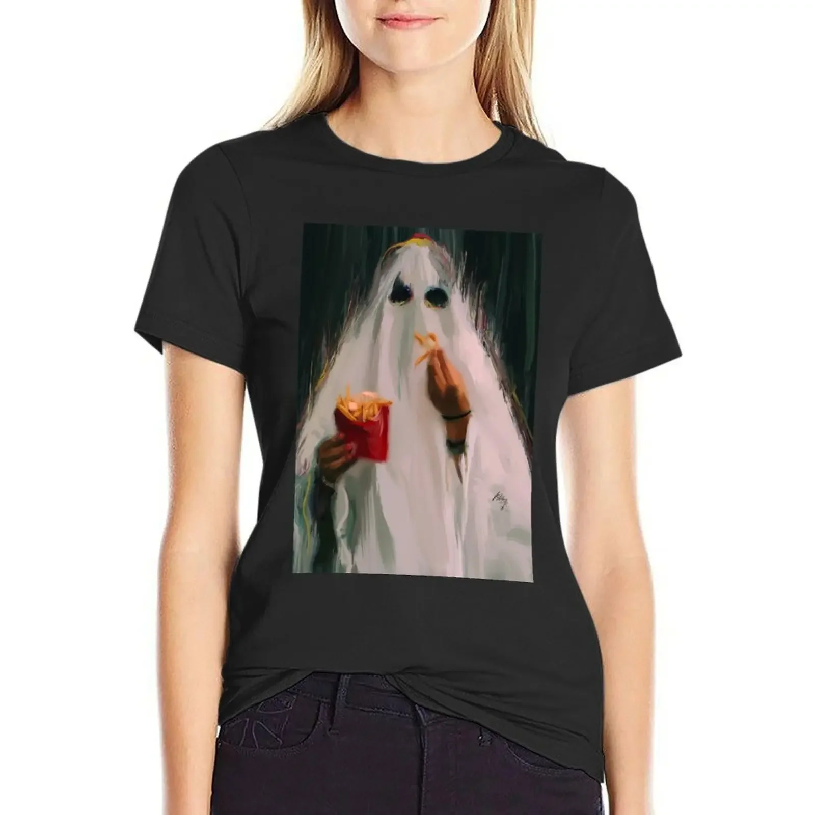 

Ghost Eating drawing by Wonderlandonacid T-Shirt blacks graphics lady clothes tees Women's tee shirt
