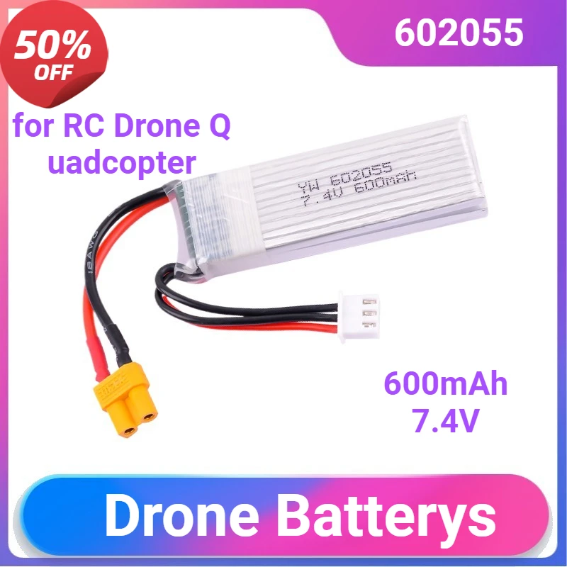 

602055 for RC Drone Quadcopter RC Battery Parts XK K130 RC Helicopter Parts 7.4V 600mAh Lipo Battery with XT30 Plug