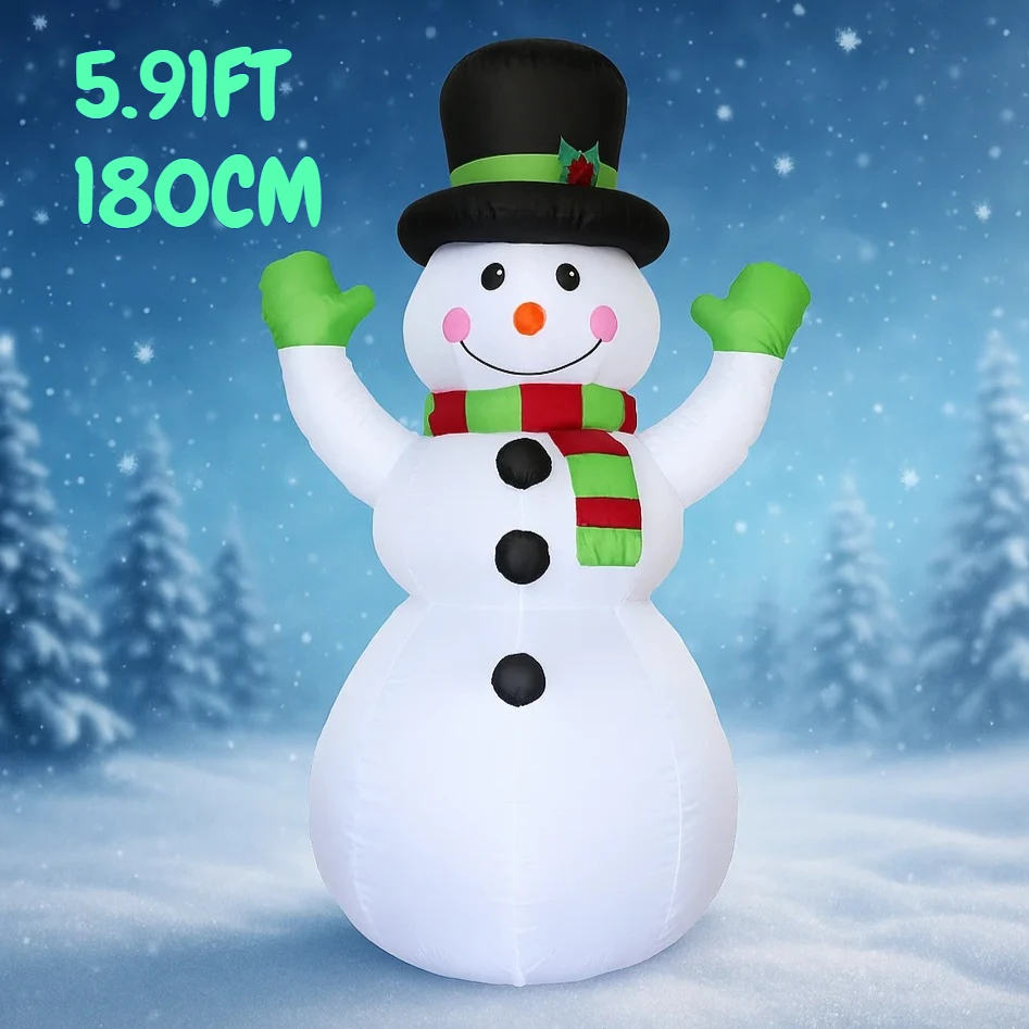 

5.91FT Inflatable Toy Snowman Top Hat Scarf Holiday Gifts Xmas Decorations for Yard Christmas Supplies Home Decoration Ornaments