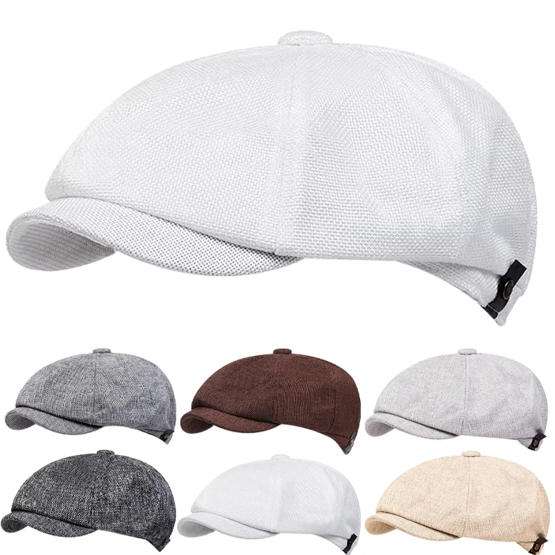 Men Fashion Newsboy Hat Spring Summer Thin Retro Beret Hat Casual Hats Octagonal Cap Hip Hop Berets