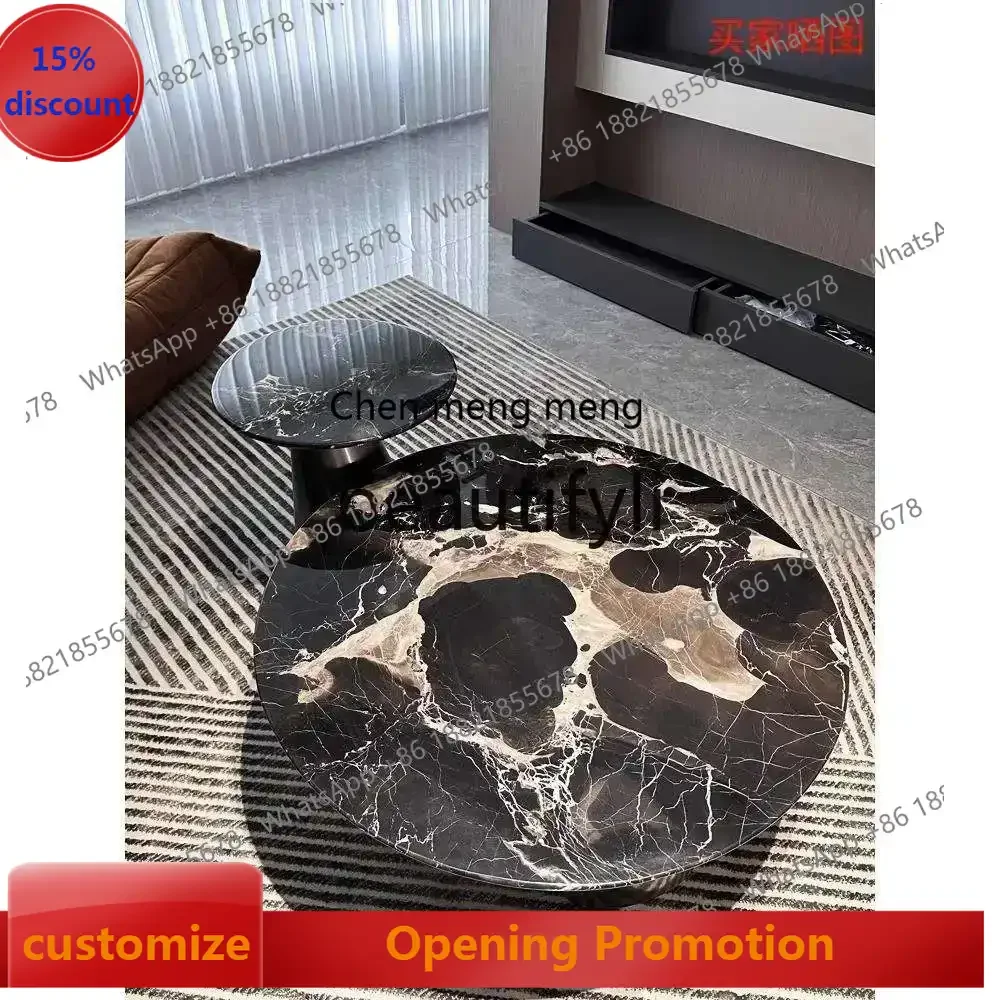 

S7486teae Light luxury natural marble black rose high-end luxury stone round coffee table