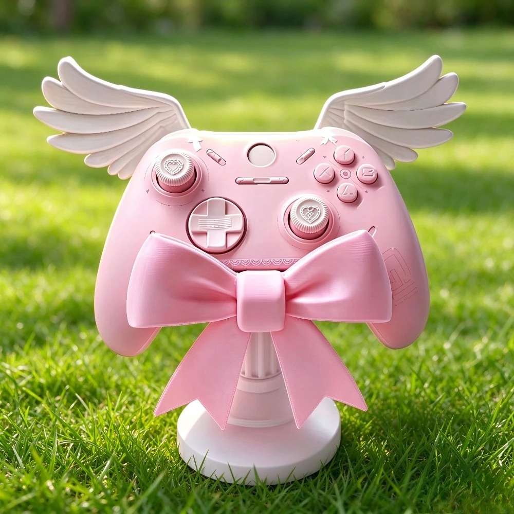 angel-game-controller-stand-bow-desktop-decoration-display-stand-cute-pink-gamepad-handle-bracket-storage-gaming-accessories