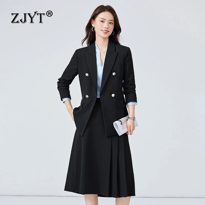 ZJYT autunno moda donna Blazer vestito con gonna due pezzi vestito ufficio signora abbigliamento da lavoro Business Chic giacca vestito Plus Size