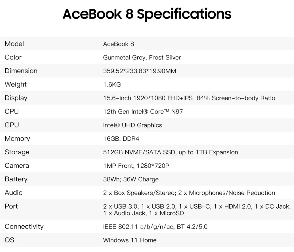 2025 Black view Accobook 8, CPU 12. Generation n97 120Hz 15,6 Zoll, 15,6 Zoll N97 Notebook der 12. Generation, 16GB RAM, 512GB ROM