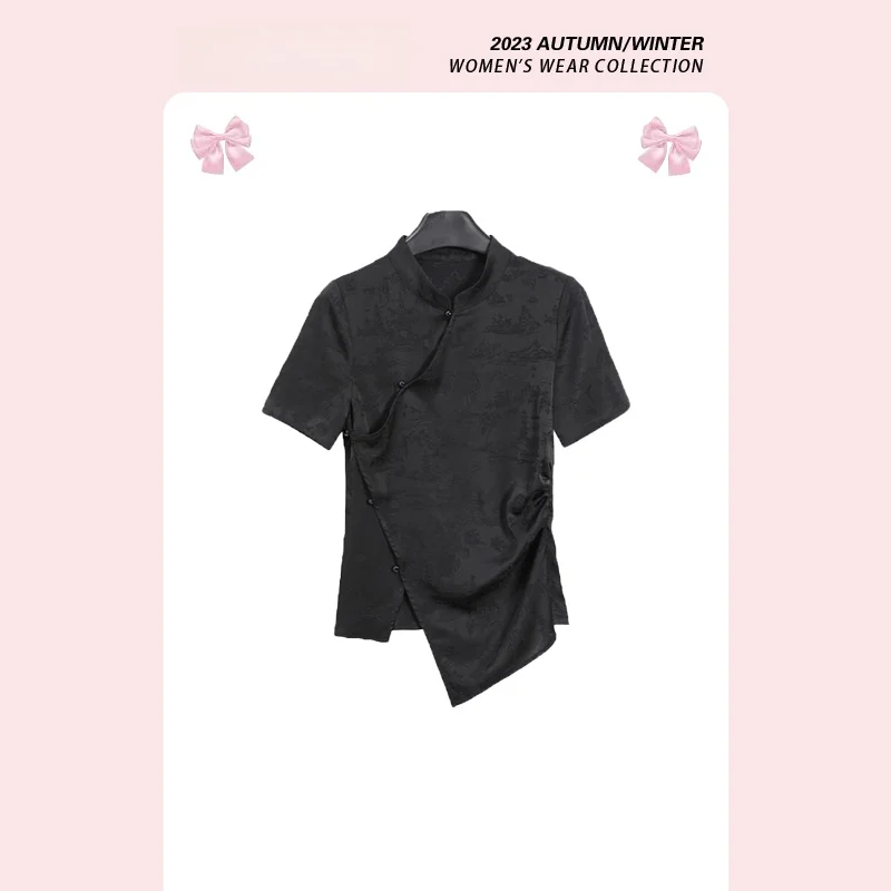 

Женская летняя футболка Forever 2 Chinese Sle ort Sve T-irt с воротником-стойкой на пуговицах, повседневная, удобная, для ношения под одеждой