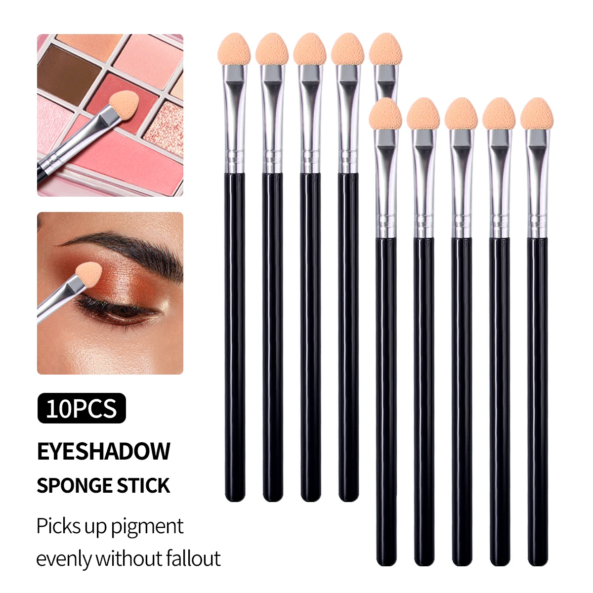 10 Stück Lidschatten-Schwammstifte, doppelseitige Augen-Make-up-Applikatoren für präzise Anwendung, tragbarer und hygienischer Pinsel