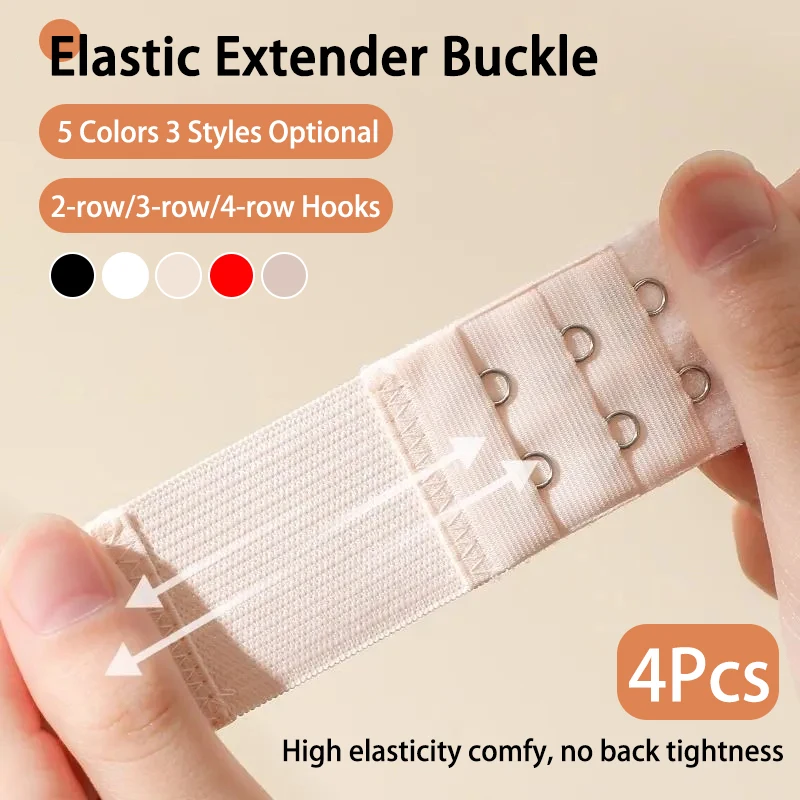 【4-Piece Set】Elastic Bra Extender with Four-Row Hooks, Two-Row Extender, Three-Row Hooks, Bra Hook, Back Hook