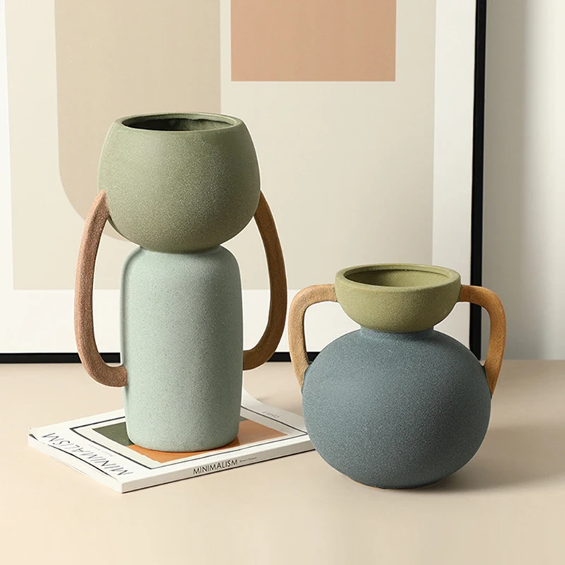Modern Vases Nordic Simple Decorative Vase Luxury Double Eared Ceramic Vases Home Entrance Hall Living Room Desktop Ornaments