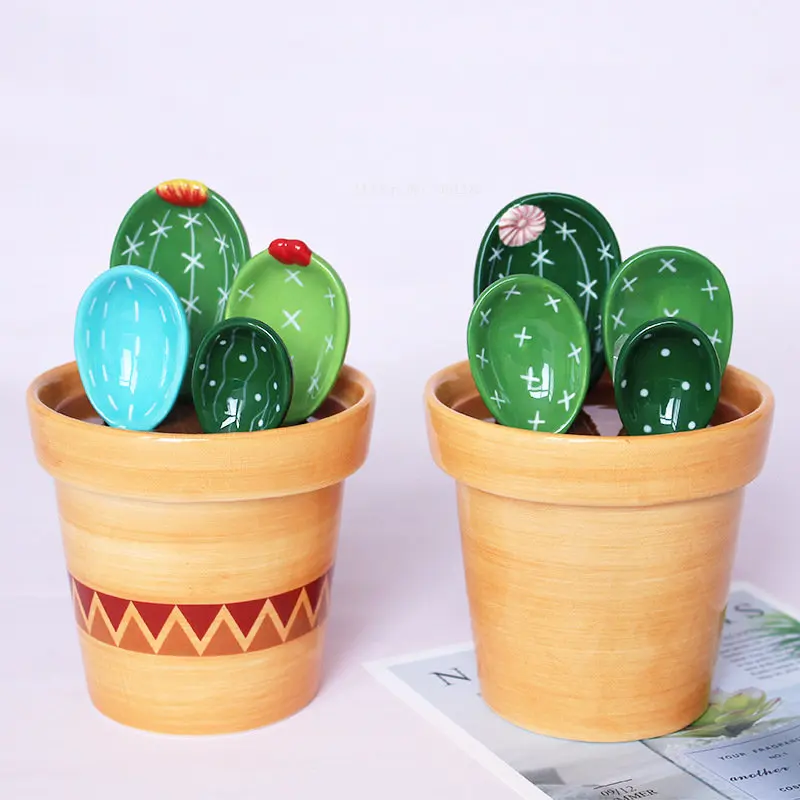 

Creative Cactus Ceramic Measuring Spoon Home Baking Measuring Tools Kitchen Condiments Scale Spoon Desktop Ornament Spoons