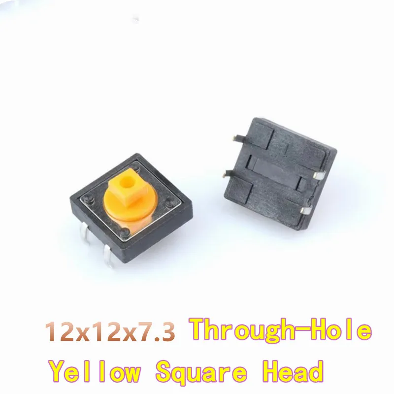 50 قطعة الأصفر/أسود الرأس اللباقة التبديل/مفتاح صغير/زر الضغط 12*12*7.3 مللي متر مربع رئيس عمودي نوع B3F-4055-L4 من خلال ثقب #3
