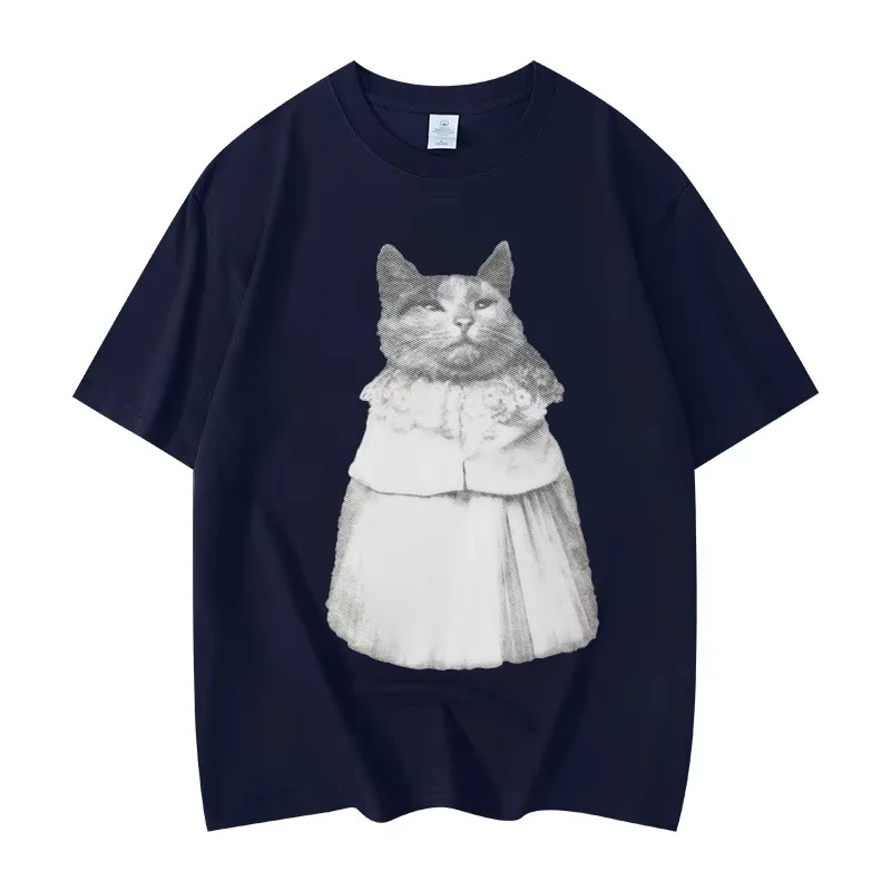 Funny Dressed Cat Meme T-shirt Men Women's Fashion Vintage Short Sleeve T Shirts Cotton Summer O-collar T-shirts Hip Hop Tees