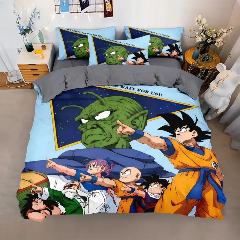 Dragon Ball Son Goku Vegeta Kreatives Cartoon-Vierteiliges Set Studentenwohnheim Anime Bettbezug und Bettlaken Dreiteiliges Set – Detail 3