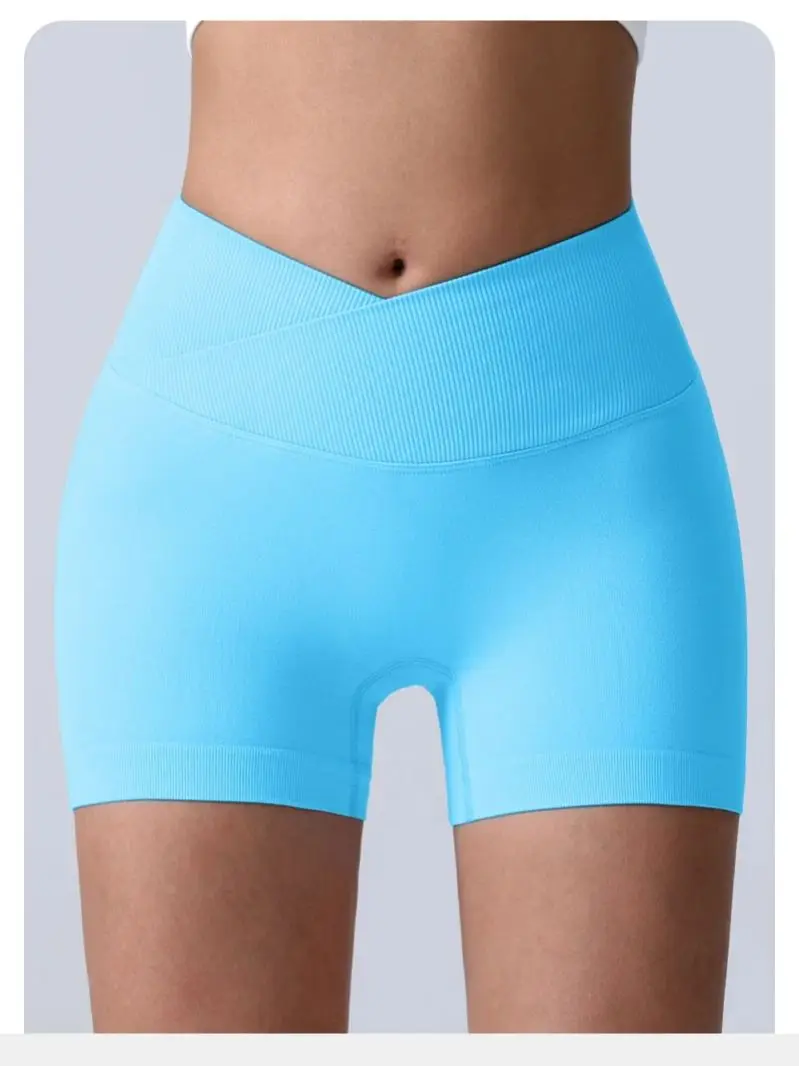 

Женские спортивные шорты с перекрестным дизайном, высокой талией, для тренировок, бега, фитнеса, дышащие, быстросохнущие, эластичные, для йоги