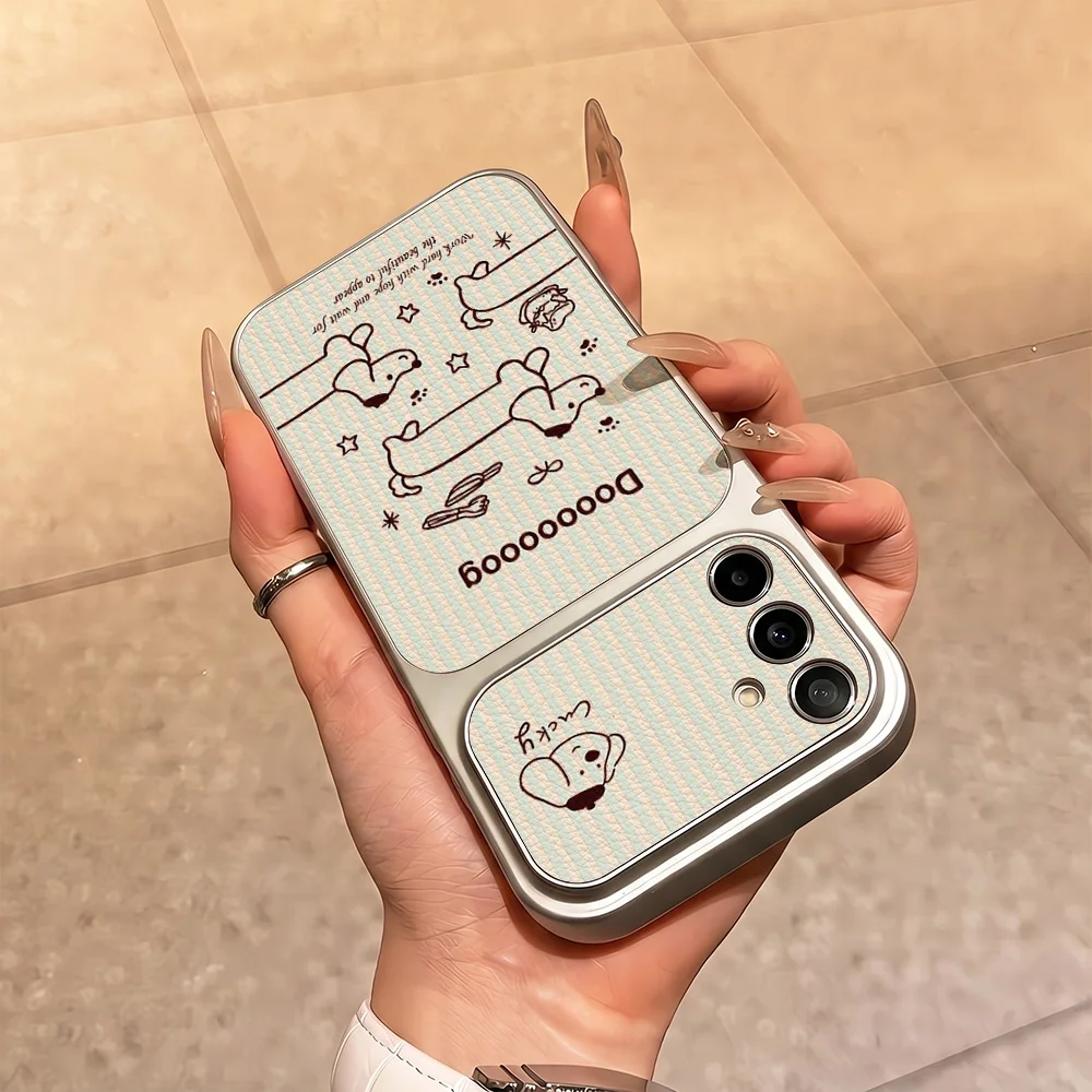 Cartoon Dachshund Phone Case For Samsung A56 A55 A57 A36 A37 A27 A26 A17 A16 A07 S26 Ultra S24 S25 FE Plus Lychee Leather Cover view 5