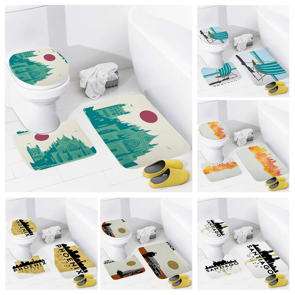 

Household Bathroom Floor Mat American Retro Style Bath Foot Mat Toilet Accessories Toilet Mat Bathtub Non-slip Carpet