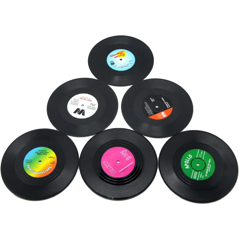 Vinyl Record Coasters Set of 6 for Drink Glasses Absorbent Round Table Protectors Furniture Surface Scratch Water Resistant Bar Home Decor view 5