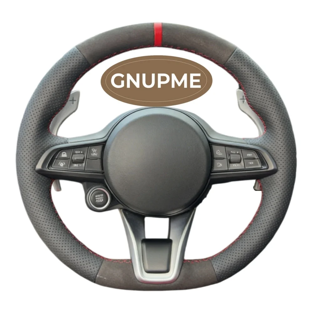 Custom Car Steering Wheel Cover Hand Sewn Soft Suede Genuine Leather Stelvio Steering Wrap Braid Cover For Alfa Romeo Giulia